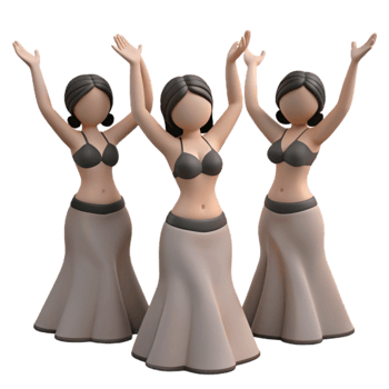 Three 3D Women Dancing png