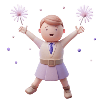 Cheerful 3D Character with Flowers png