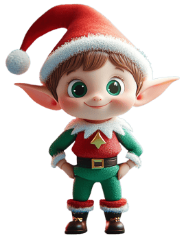 Cute 3D plastic Santa's helper elf character. Isolated 3D object. png