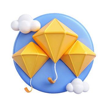 3D Yellow Diamond Kite Illustration png