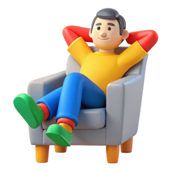 Relaxed Cartoon Character in Armchair png
