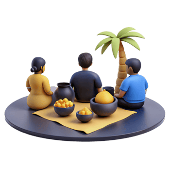 3D Family Picnic Under Palm Tree png