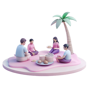 Friends Enjoying Picnic Under Palm Tree png