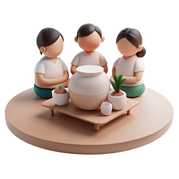 3D Cartoon Friends Around Table png