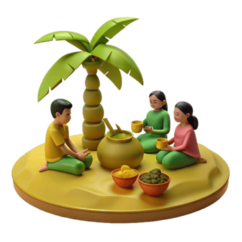 3D Render of People Under Palm Tree png