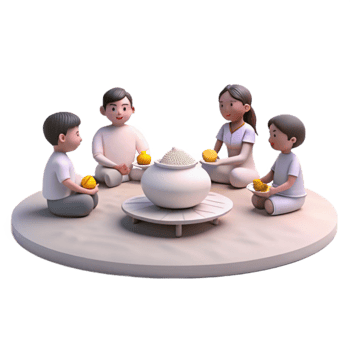 Family Gathering Around Pot of Rice png
