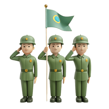 3D Cartoon Soldiers Saluting Flag png