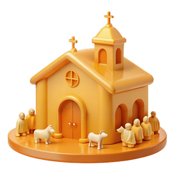 3D Church Model with Figures png