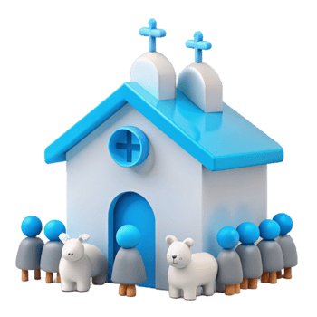Church 3D Model with People and Animals png
