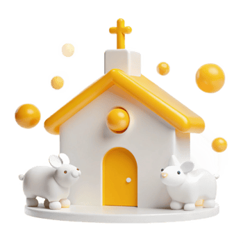 Church with Rabbits and Yellow Spheres png