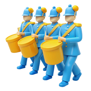 Marching Drummers in Blue Uniforms png