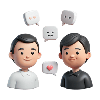 3D Cartoon Characters with Speech Bubbles png