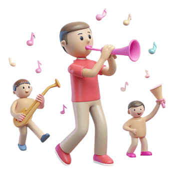Family Music Fun Joyful 3D Characters Playing Instruments png