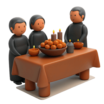 3D Characters Gather Around Table png