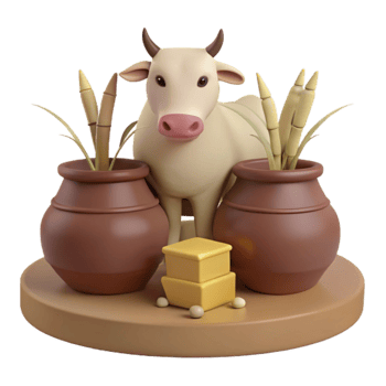 Cow with Pots and Sugarcane png