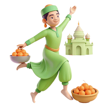 Man Running to Mosque with Fruit png