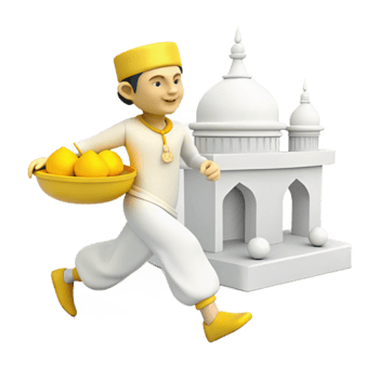 Man Running with Fruit to Building png