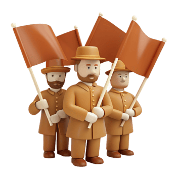 3D Cartoon Men Holding Flags png