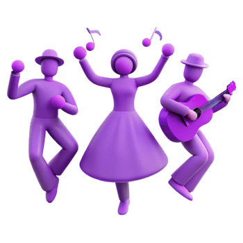 Purple 3D Characters Dancing and Playing Guitar png