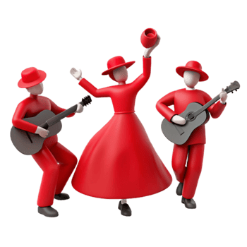 Red Dressed Characters Playing Music png