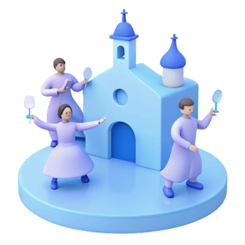 3D Illustration of People and Church png