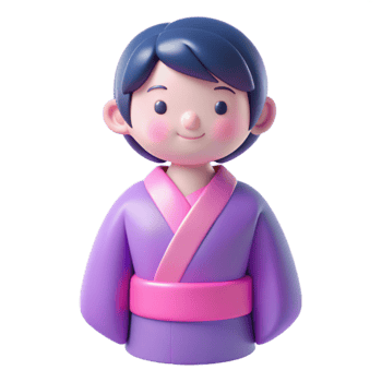 Smiling 3D Cartoon Woman in Kimono png