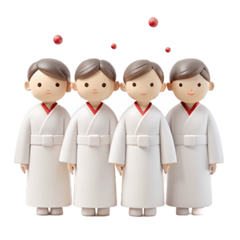 Four Cartoon Characters in White Robes png