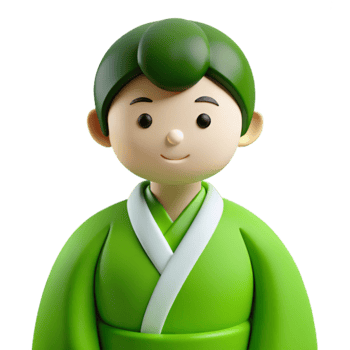 Smiling Cartoon Character in Green Kimono png