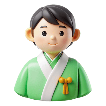 Smiling 3D Character in Green Kimono png