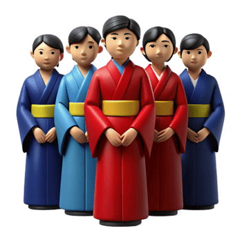 Five People Wearing Kimonos png