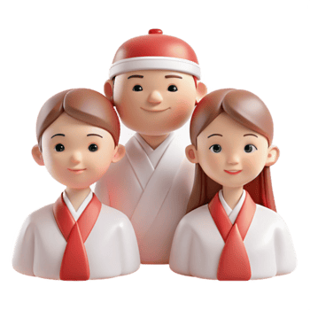 3D Cartoon Characters in Traditional Wear png