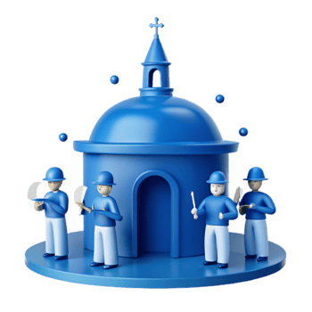 Blue Building with 3D Figures png