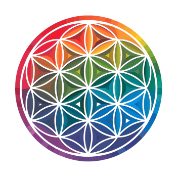 A flower of life in a circle with rainbow colors png