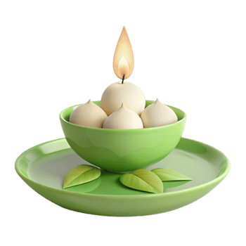 Candles in Green Bowl with Leaves png