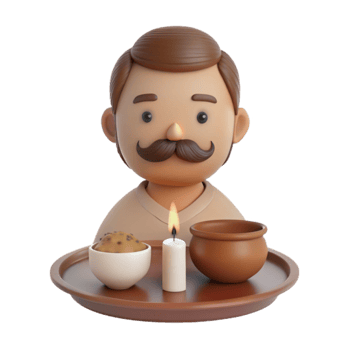 3D Cartoon Man Holding a Tray png