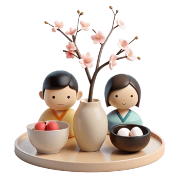 Cute Cartoon Couple with Cherry Blossoms png