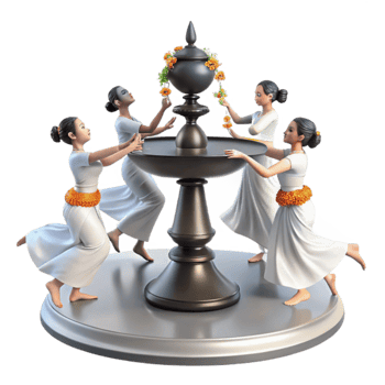 Four Women Dancing Around a Fountain png