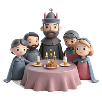 Family Gathering Around Table with Candles png