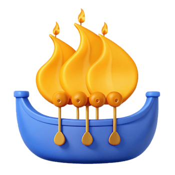 Blue Boat with Flame Sails png