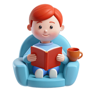 Boy Reading in Chair png