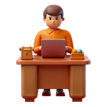 3D Cartoon Man Working on Laptop png