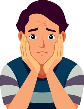 A man is looking sad with his hands on his face vector