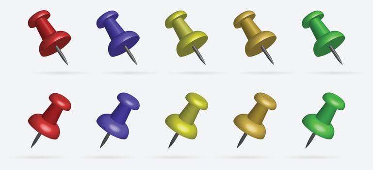 Colorful 3D Push pin icon set vector