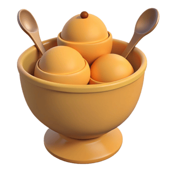 Three Yellow Spheres in a Bowl with Spoons png