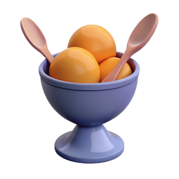 3D Rendered Illustration of a Bowl of Orange Spheres and Spoons png