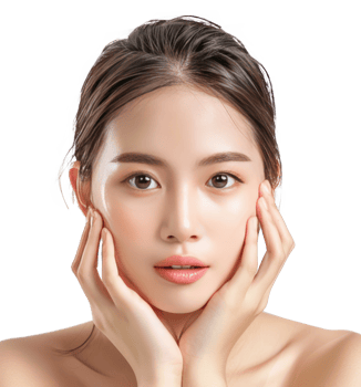 Beautiful woman body and face care with hand geture isolate on transparency background png
