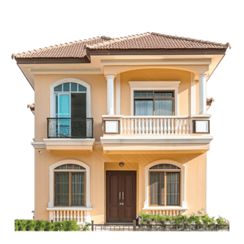 Single-Family Detached House front view full length isolate on transparency background png