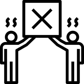 Two people holding up a sign with an x vector