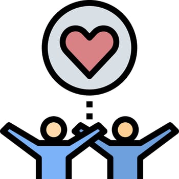 Two people holding hands with a heart above them vector