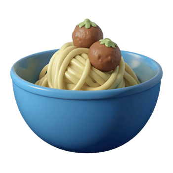 Spaghetti with Meatballs in a Blue Bowl png